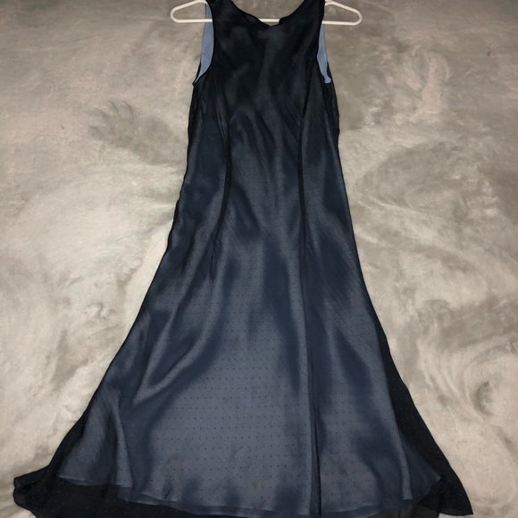 Express Dress V-Neck Sleeveless 100% Silk Blue - Picture 2 of 10